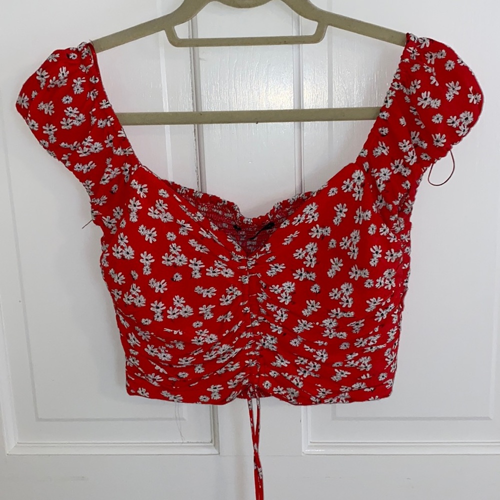 Zara floral rouched blouse